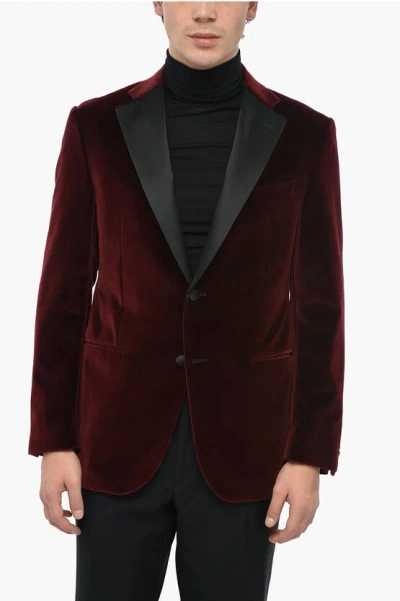 Corneliani Velour Cerimonia Academy Blazer With Welt Pockets In Burgundy