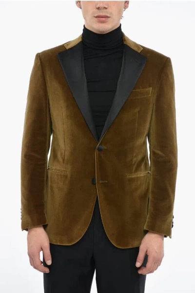 Corneliani Velour Crimonia Academy Blazer With Satin Lapel In Multi