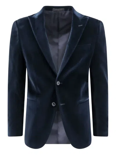 Corneliani Velvet Blazer In Blue
