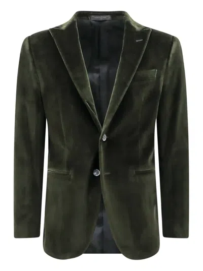 Corneliani Velvet Blazer In Green