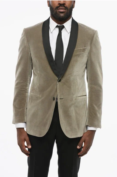 Corneliani Velvet Single-breasted Academy Cerimonia Blazer With Satin S In Brown