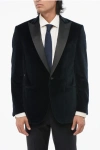 Corneliani Velvet Single-breasted Leader Blazer With Satin Peak Lapel In Blue