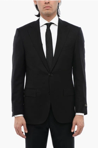 Corneliani Virgin Wool 2 Bottons Blazer With Side Vents And Flat Pocket In Black