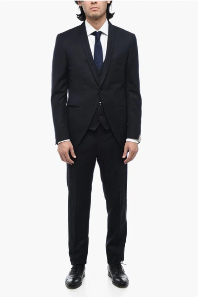 Corneliani Virgin Wool Academy Cerimonia Suit With Shawl Lapel In Black