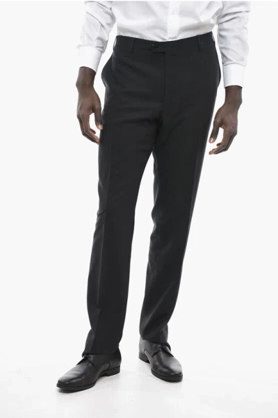 Corneliani Virgin Wool Academy Pants With Hidden Closure In Black