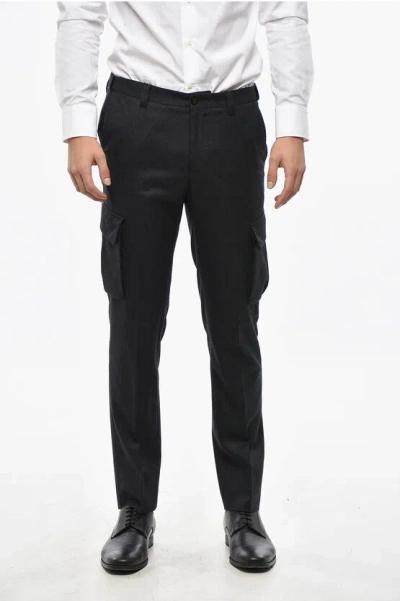 Corneliani Virgin Wool And Cashmere Cargo Pants With Belt Loops In Gray