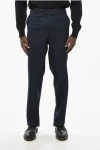 Corneliani Virgin Wool And Cotton Pants With Raw-cut Bottom In Blue