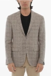 Corneliani Virgin Wool And Linen Half Lined 2-buttons Blazer With Flap