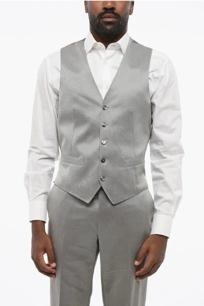 Corneliani Virgin Wool And Silk Hairline-striped Vest In Gray
