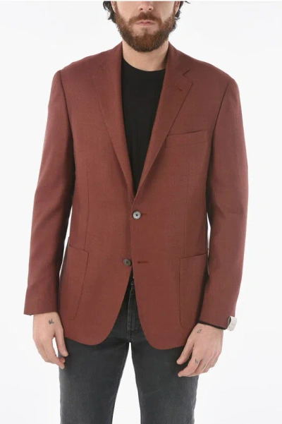 Corneliani Virgin Wool And Silk Side Vents Notch Lapel Gate 2-button Bl In Brown