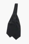 Corneliani Solid Color Wool And Silk Ascot Tie With Tone On Tone Stripe In Black