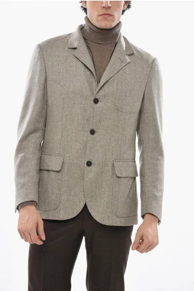 Corneliani Virgin Wool Blazer With Flap Pockets In Neutral
