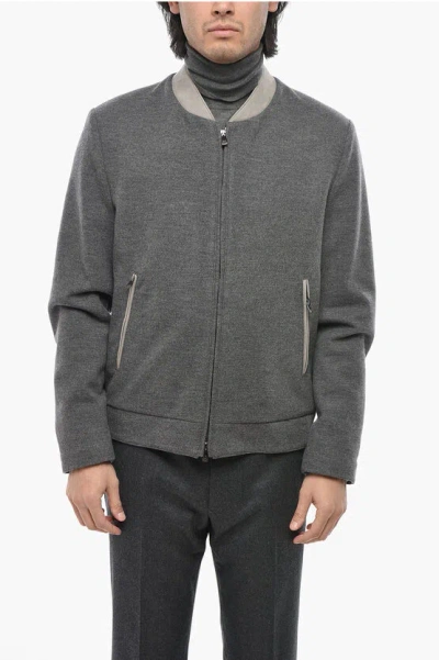 Corneliani Virgin Wool Blend Bomber Jacket With Zip Closure In Gray