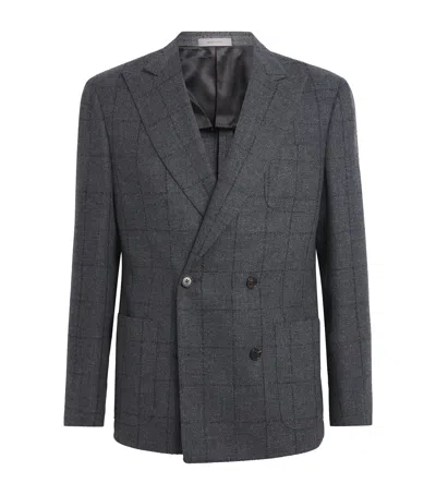 Corneliani Virgin Wool-cashmere Check Blazer In Gray