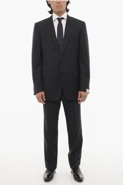 Corneliani Virgin Wool Center Vent Notch Lapel 2-button Suit In Black