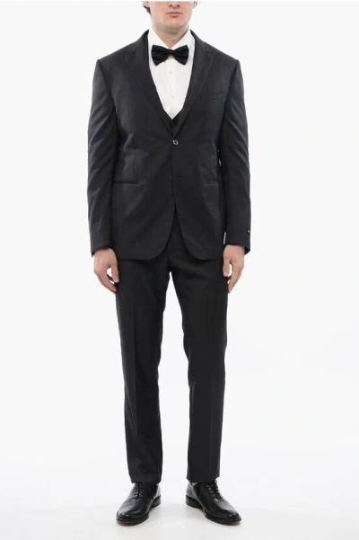 Corneliani Virgin Wool Center Vent Peak Lapel Cerim.leader 3 Piece Wais In Grey