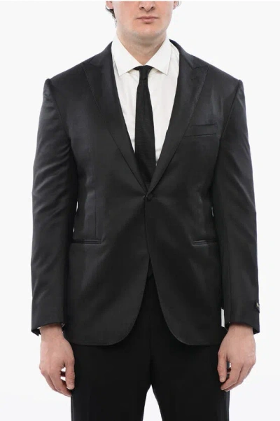 Corneliani Virgin Wool Cerimonia Academy Blazer With Peak Lapel In Black