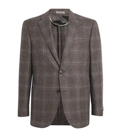 Corneliani Virgin Wool Check Blazer In Brown