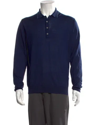 Pre-owned Corneliani Virgin Wool Collar Polo Sweater In Blue