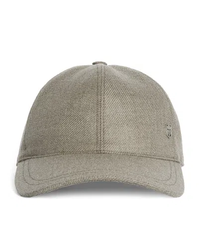 Corneliani Virgin Wool Crest Baseball Cap In Gray