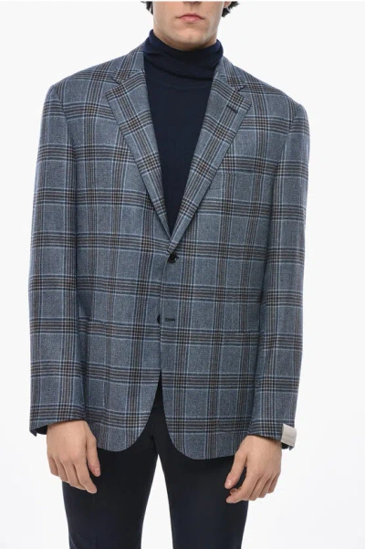 Corneliani Virgin Wool District Check Unlined Blazer In Blue