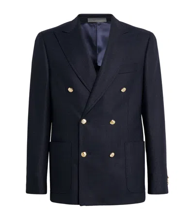 Corneliani Virgin Wool Double-breasted Blazer In Blue
