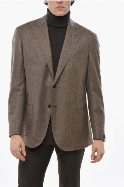 Corneliani Virgin Wool Herringbone 2 Buttons Blazer In Brown