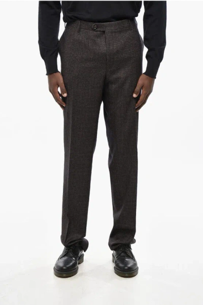 Corneliani Virgin Wool Houndstooth Pants In Black