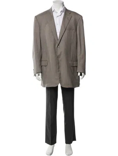 Pre-owned Corneliani Virgin Wool Houndstooth Print Overcoat In Brown