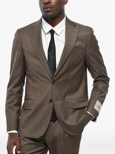 Corneliani Virgin Wool Jacquard Suit In Brown