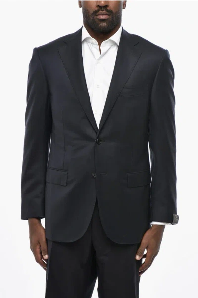 Corneliani Virgin Wool Leader 2-buttons Blazer With Flap Pockets In Black