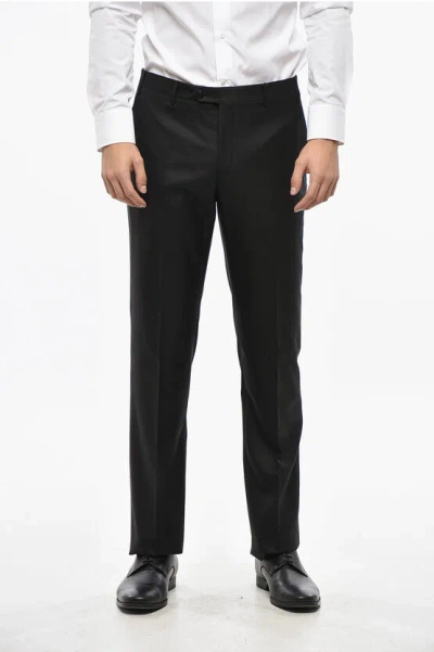 Corneliani Virgin Wool Leader Pants With Belt Loops In Black