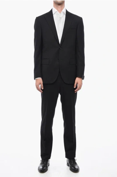 Corneliani Virgin Wool Leader Suit With Flap Pockets In Black