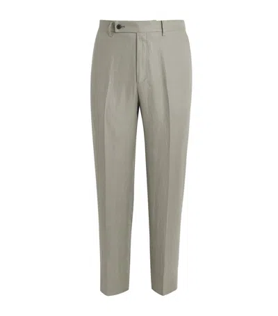 Corneliani Virgin Wool-linen Tailored Trousers In Green