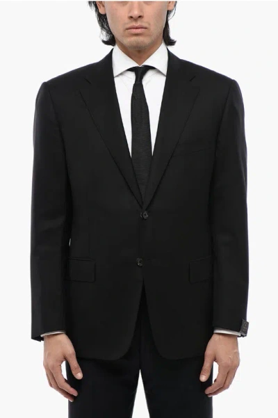 Corneliani Virgin Wool Mantua Blazer With Flap Pockets In Black