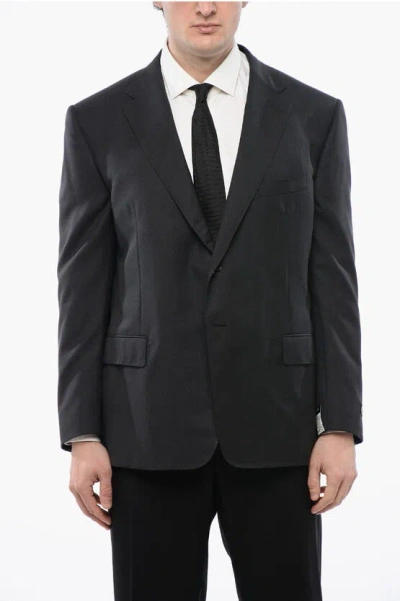 Corneliani Virgin Wool Mantua Blazer With Notch Lapel In Black