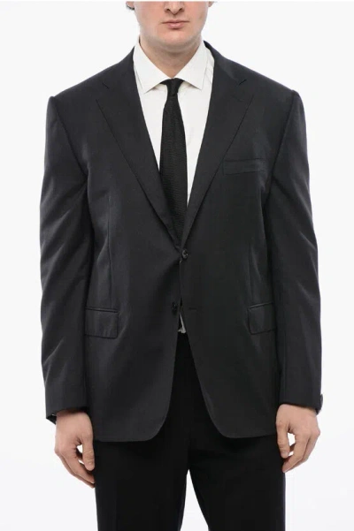 Corneliani Virgin Wool Mantua Blazer With Notch Lapel In Black