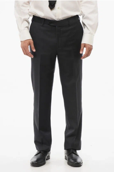 Corneliani Virgin Wool Mantua Pants With Concealed Closure In Black