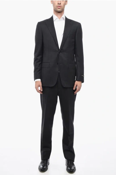 Corneliani Virgin Wool Mantua Suit With Side Splits In Black
