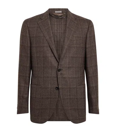 Corneliani Virgin Wool Mouliné Check Blazer In Brown