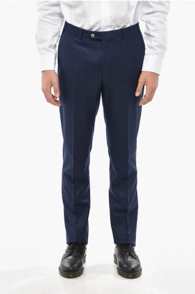 Corneliani Virgin Wool Pants With Belt Loop In Blue