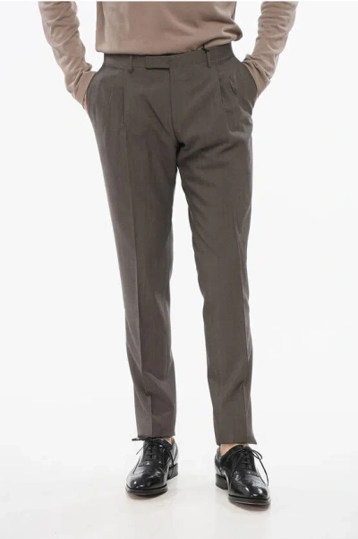 Corneliani Virgin Wool Pants With Frontal Pleats In Brown