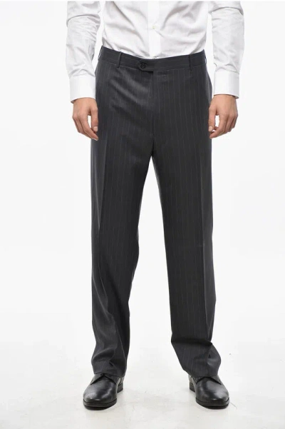 Corneliani Virgin Wool Pants With Pinstriped Motif In Black