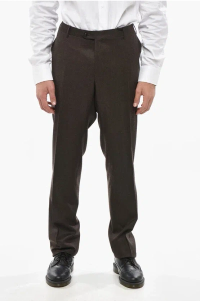 Corneliani Virgin Wool Pants With Scalloped Hem In Brown