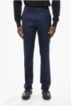 Corneliani Virgin Wool Pants With Scalloped Hem In Blue