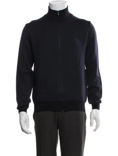 Pre-owned Corneliani Virgin Wool Patterned Cardigan In Blue