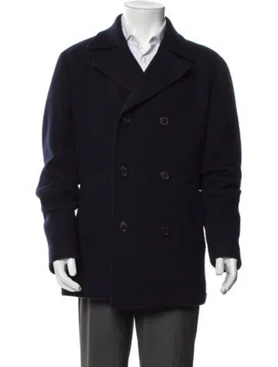 Pre-owned Corneliani Virgin Wool Peacoat In Blue