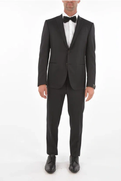 Corneliani Virgin Wool Peak Lapel 3 Piece Waistcoat Cerim.academy Suit In Black