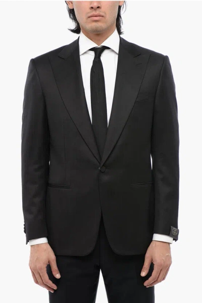 Corneliani Virgin Wool Peak Lapel Mantua 1-button Blazer In Black