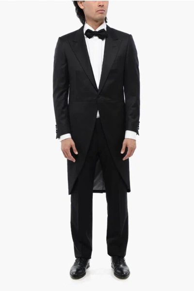 Corneliani Virgin Wool Peak Lapel Mantua Ceremony Groom Blazer In Black